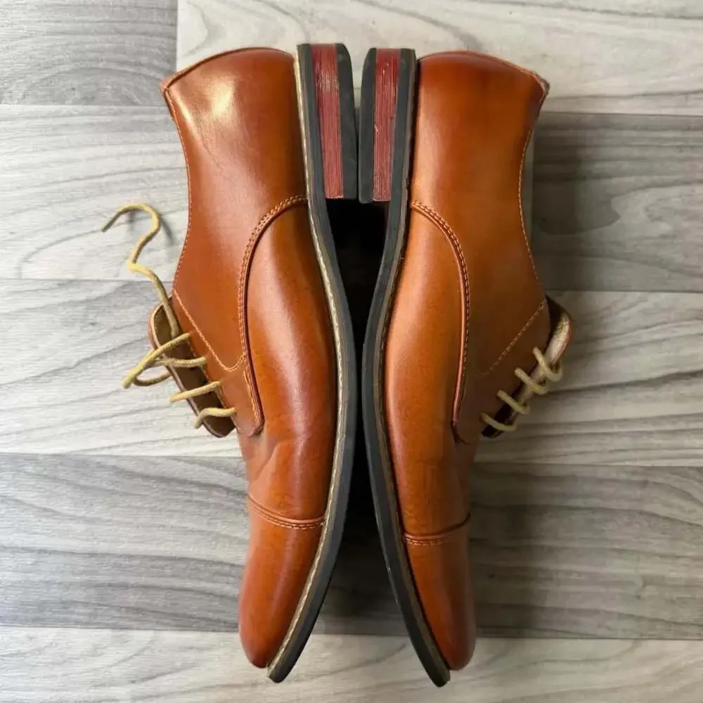 Bruno Marc Tan Leather Cap Toe Oxford Dress Shoes